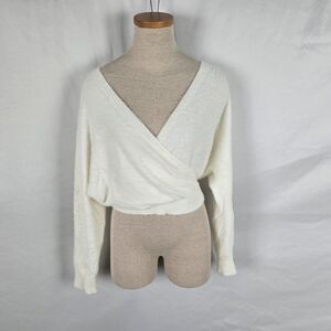 Shein Bae Blouse Women's S Off White Wrap Crossover Long Sleeve Soft Fuzzy NWT